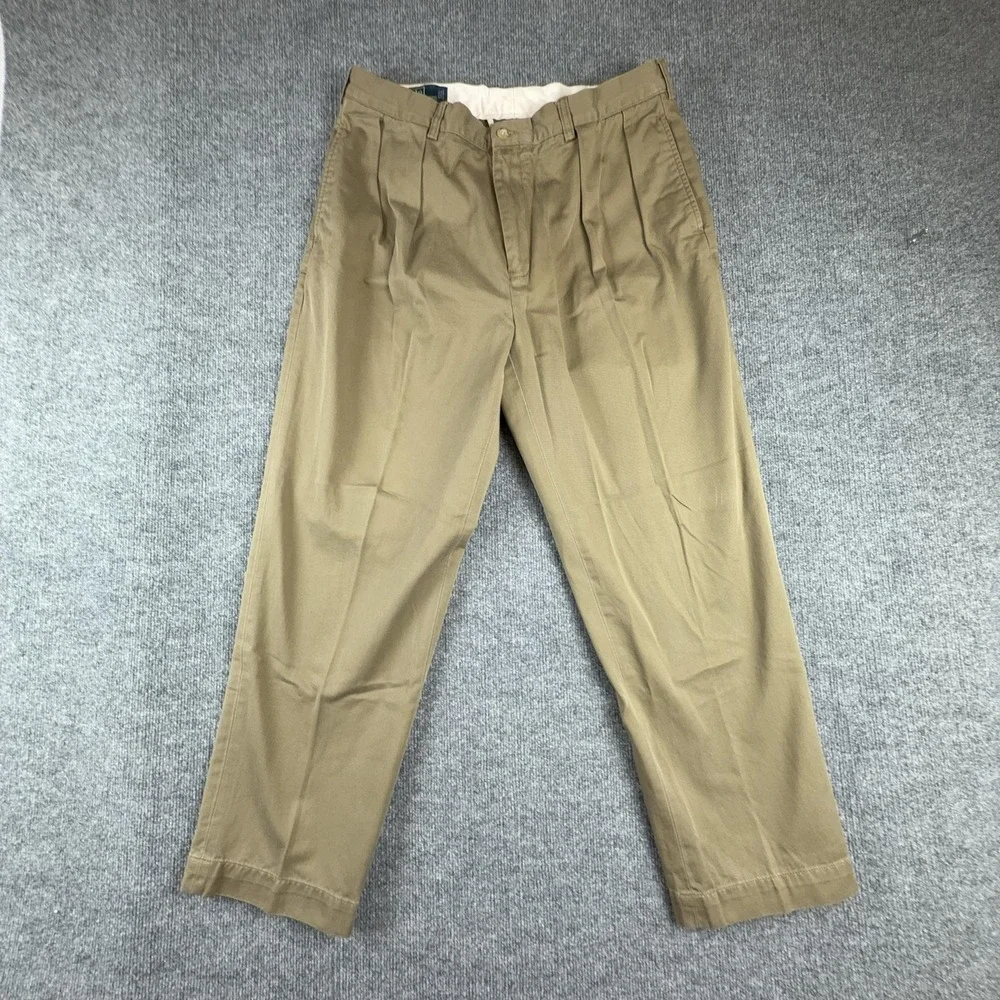 Polo Ralph Lauren Andrew Pants Mens 36x30 Beige Pleated Chino Cotton Classic Fit